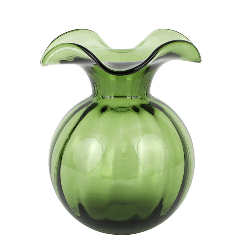 Vietri Hibiscus Glass Dark Green Fluted Vase, Medium