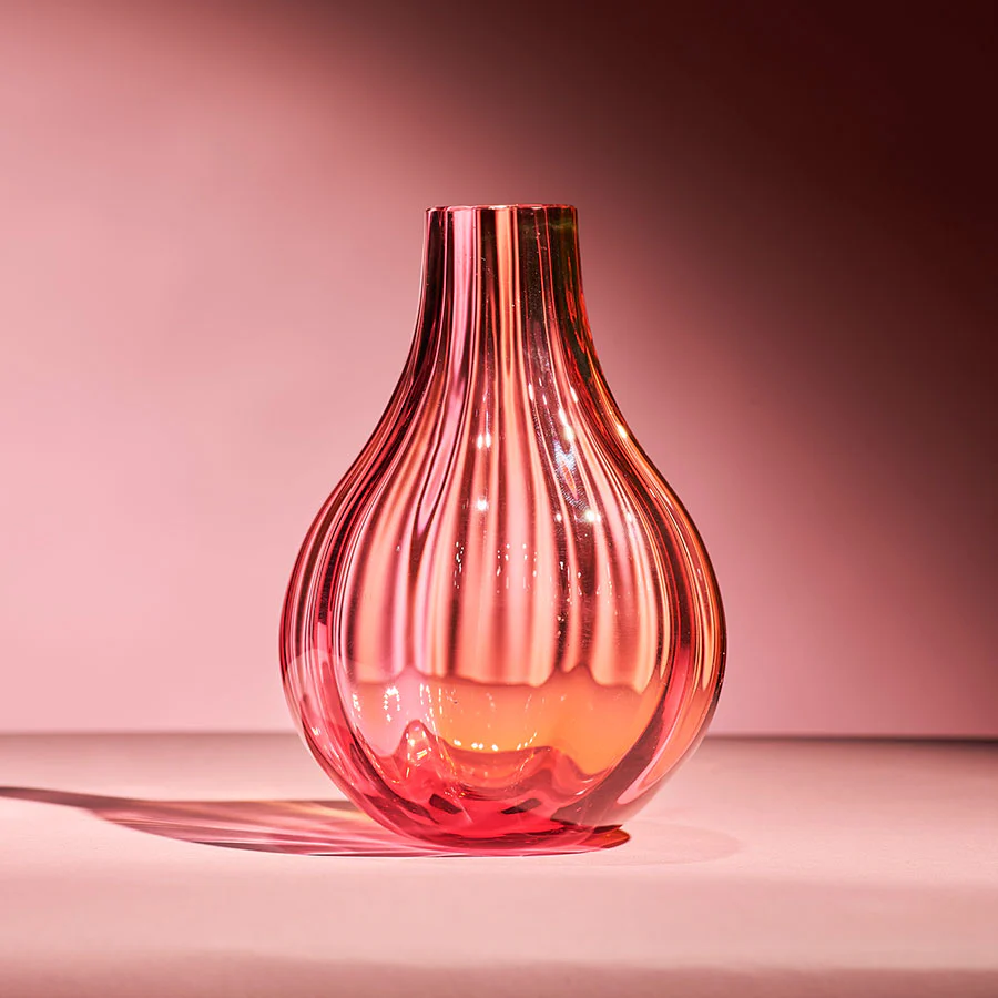 Kosta Boda Iris Vase, Amber and Pink