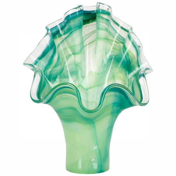 Vietri Onda Glass Green Fanned Vase