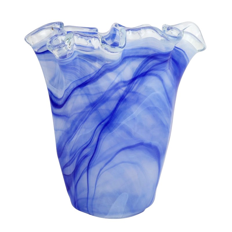 Vietri Onda Glass Ruffled Vase, Cobalt