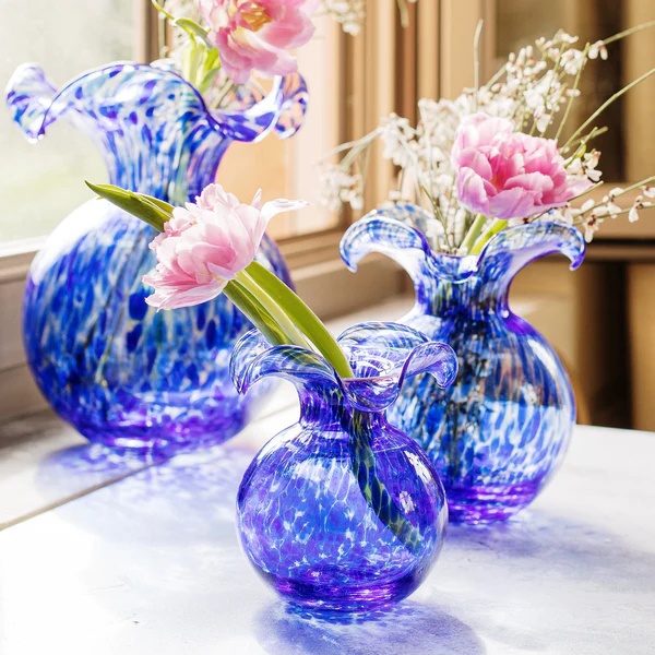 Vietri Hibiscus Glass Cobalt Tortoiseshell Large Fluted Vase