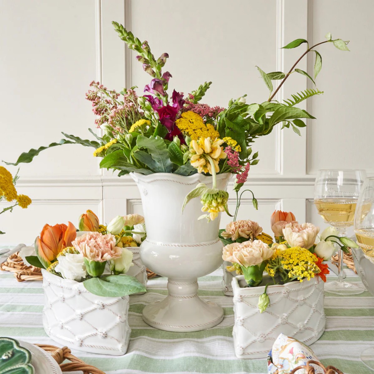 Juliska Berry & Thread Whitewash Petite Parterre Garden Half Circle Vases, Set of 2