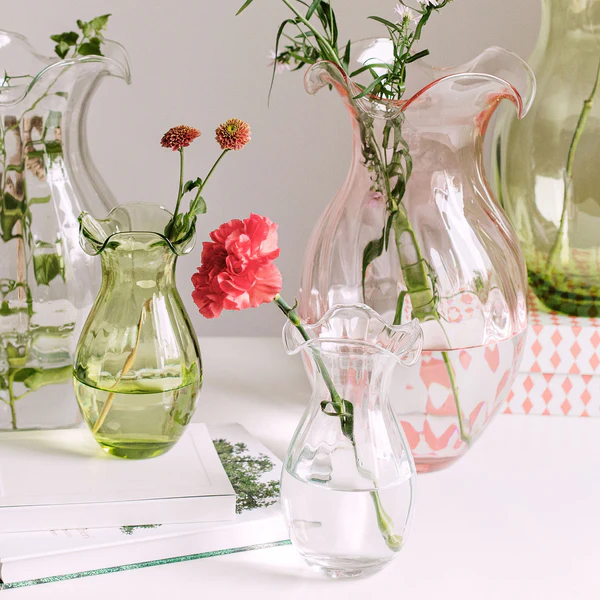 Vietri Hibiscus Glass Vertical Fluted Large Vase, Pink