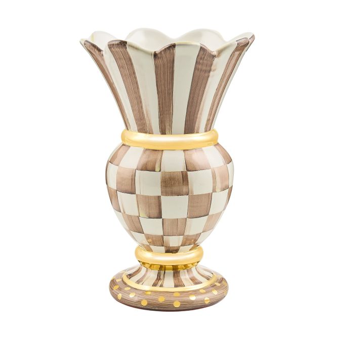MacKenzie-Childs Ceramic Greate Vase, Mocha Check