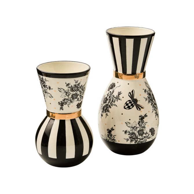MacKenzie-Childs Bee Toile Vases, Set of 2