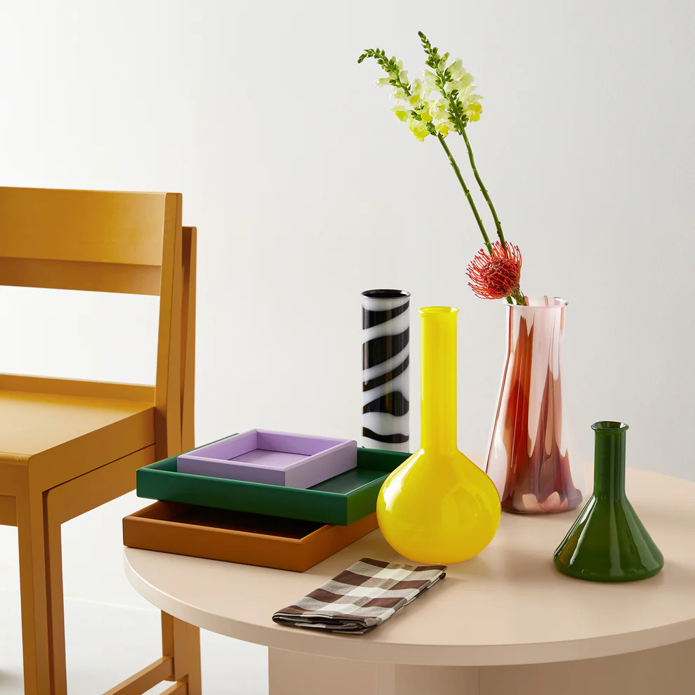 Kosta Boda Lab Erlenmeyer Vase, Pink Red and White