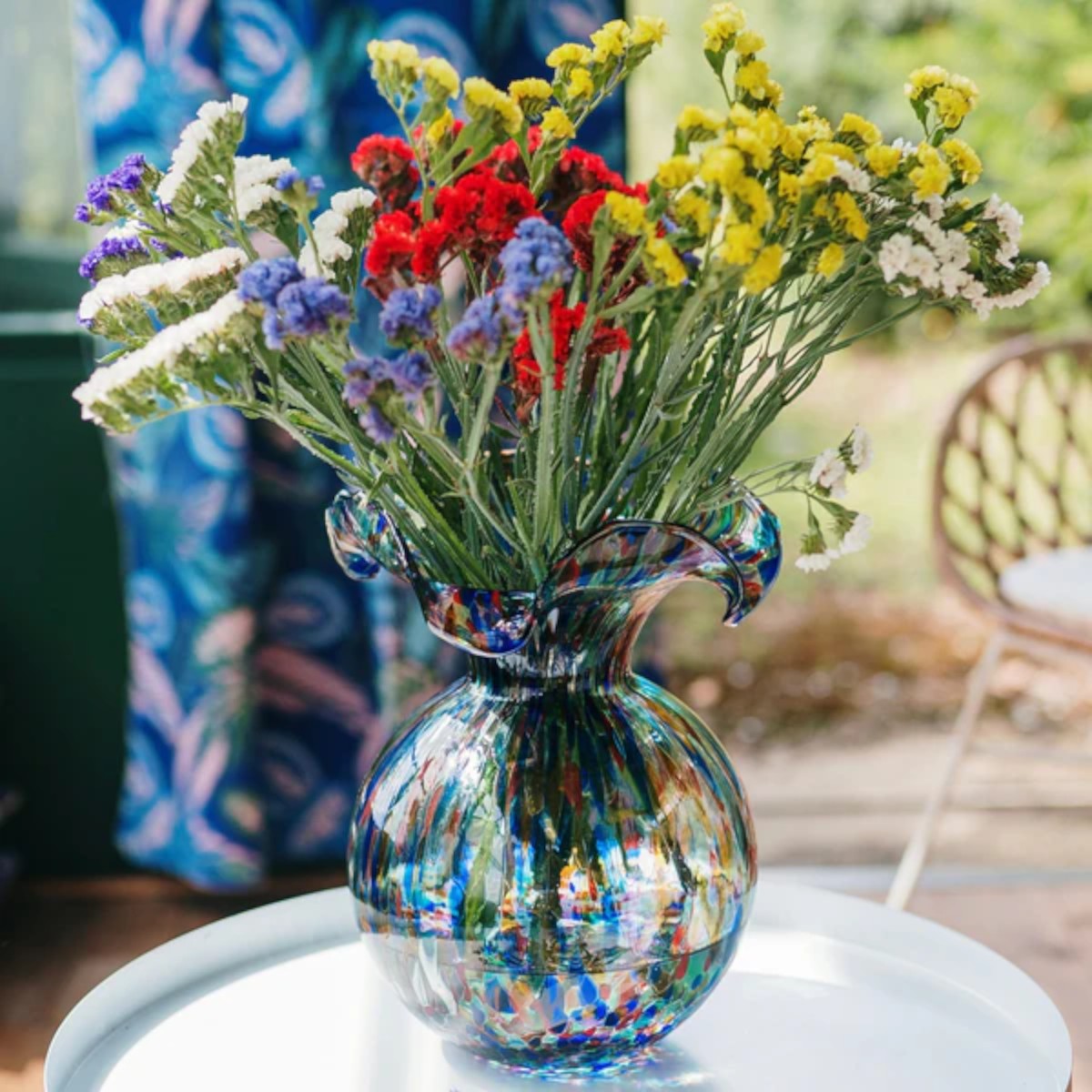 Vietri Hibiscus Glass Carnevale Fluted Vase, Medium