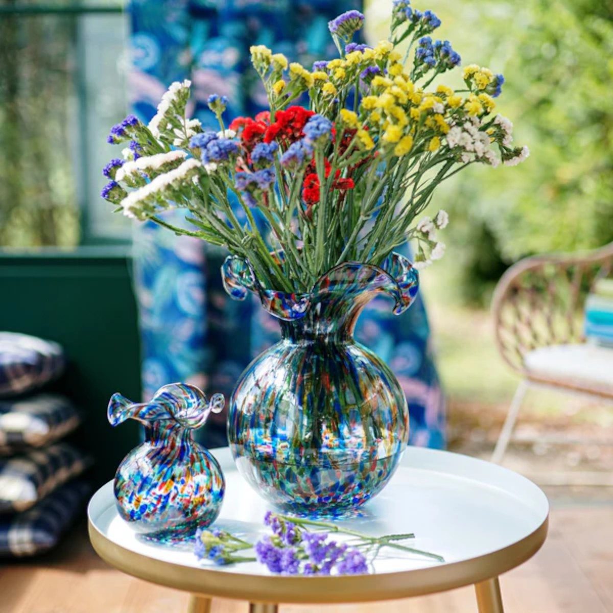 Vietri Hibiscus Glass Carnevale Fluted Vase, Medium