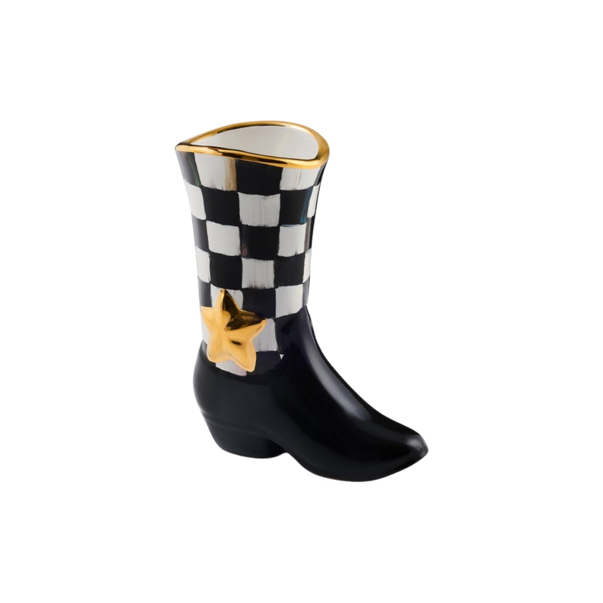 MacKenzie-Childs Lainey Wilson Cowgirl Boot Bud Vase, Courtly Check