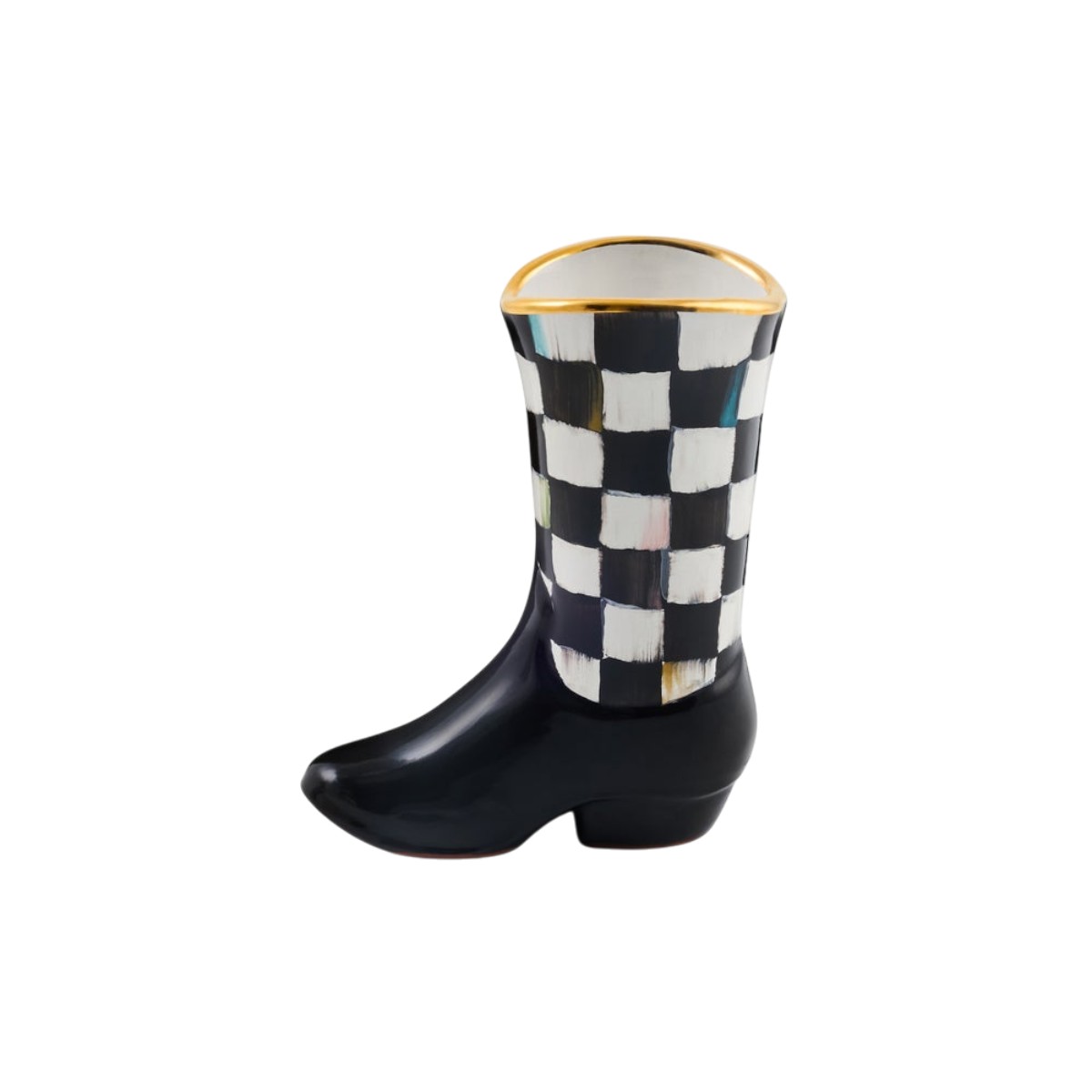 MacKenzie-Childs Lainey Wilson Cowgirl Boot Bud Vase, Courtly Check