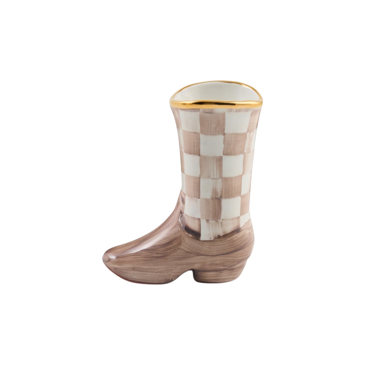 MacKenzie-Childs Lainey Wilson Cowgirl Boot Bud Vase, Mocha Check