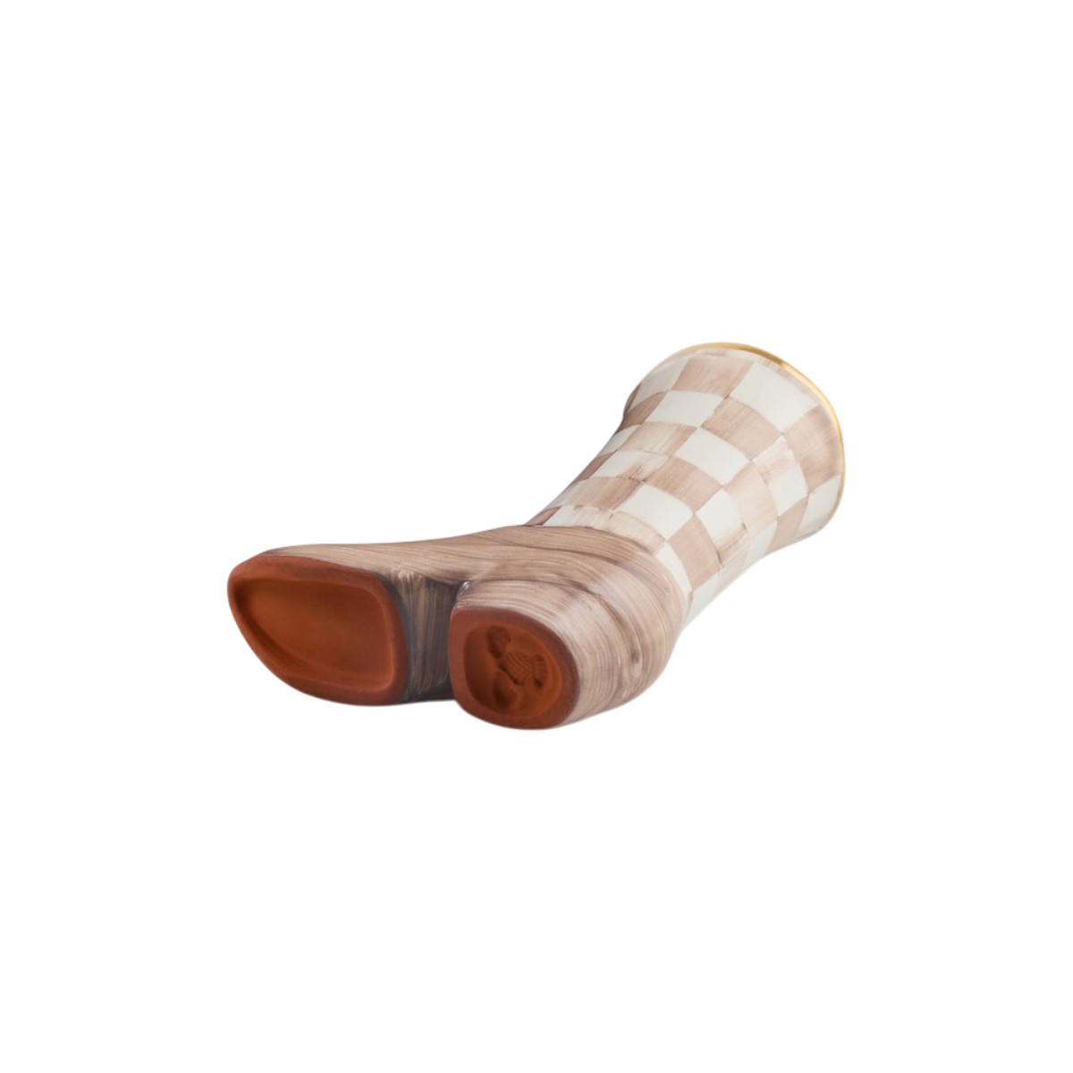 MacKenzie-Childs Lainey Wilson Cowgirl Boot Bud Vase, Mocha Check