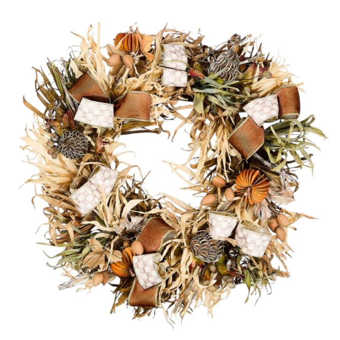 MacKenzie-Childs Mocha Check Harvest Wreath, 25"