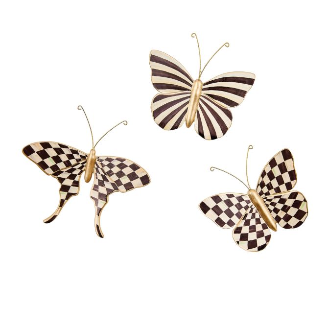 MacKenzie-Childs Butterfly Trio Wall Art, Courtly Check and Courtly Stripe