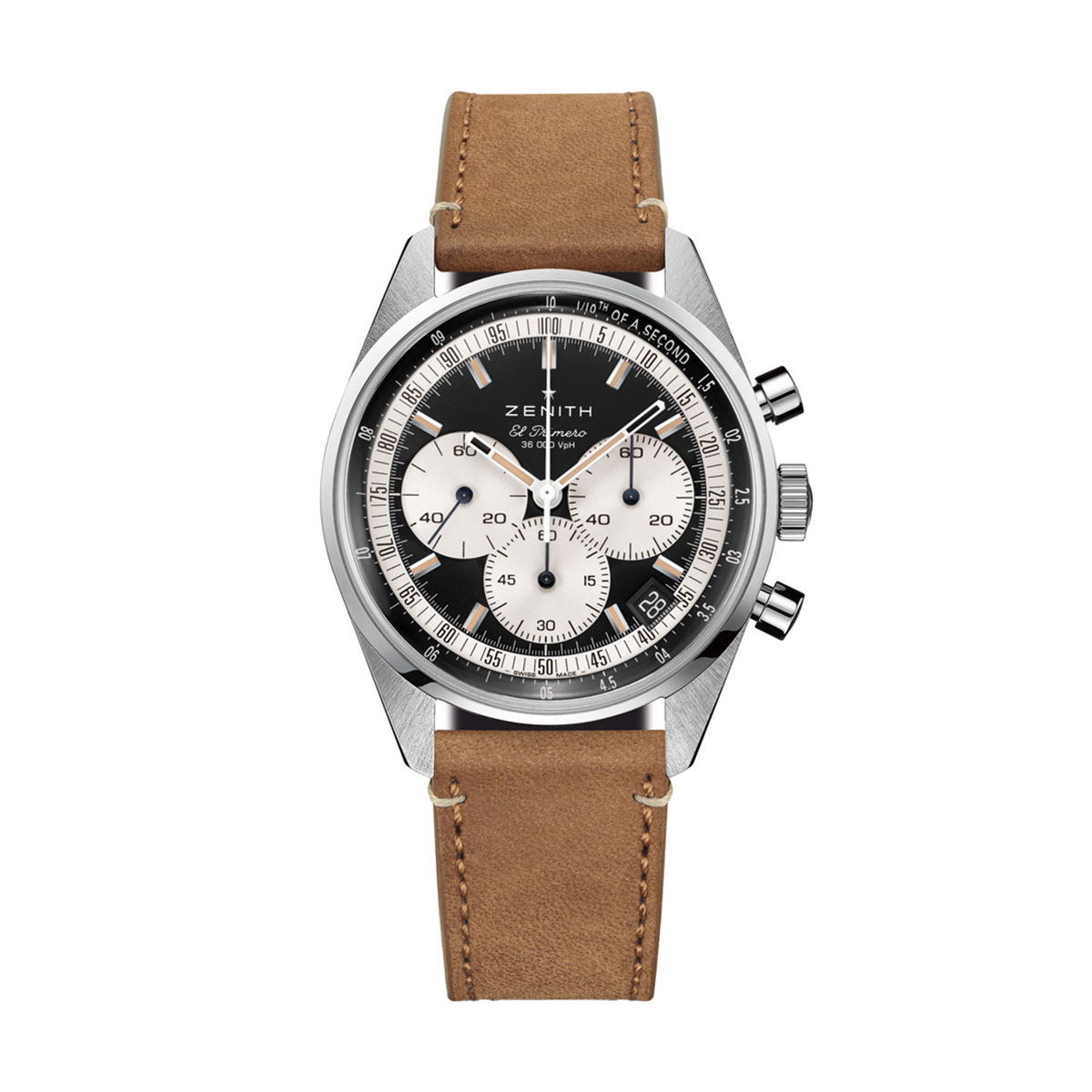 Zenith El Primero Chronomaster Leather Band Watch, Black and Brown Dial