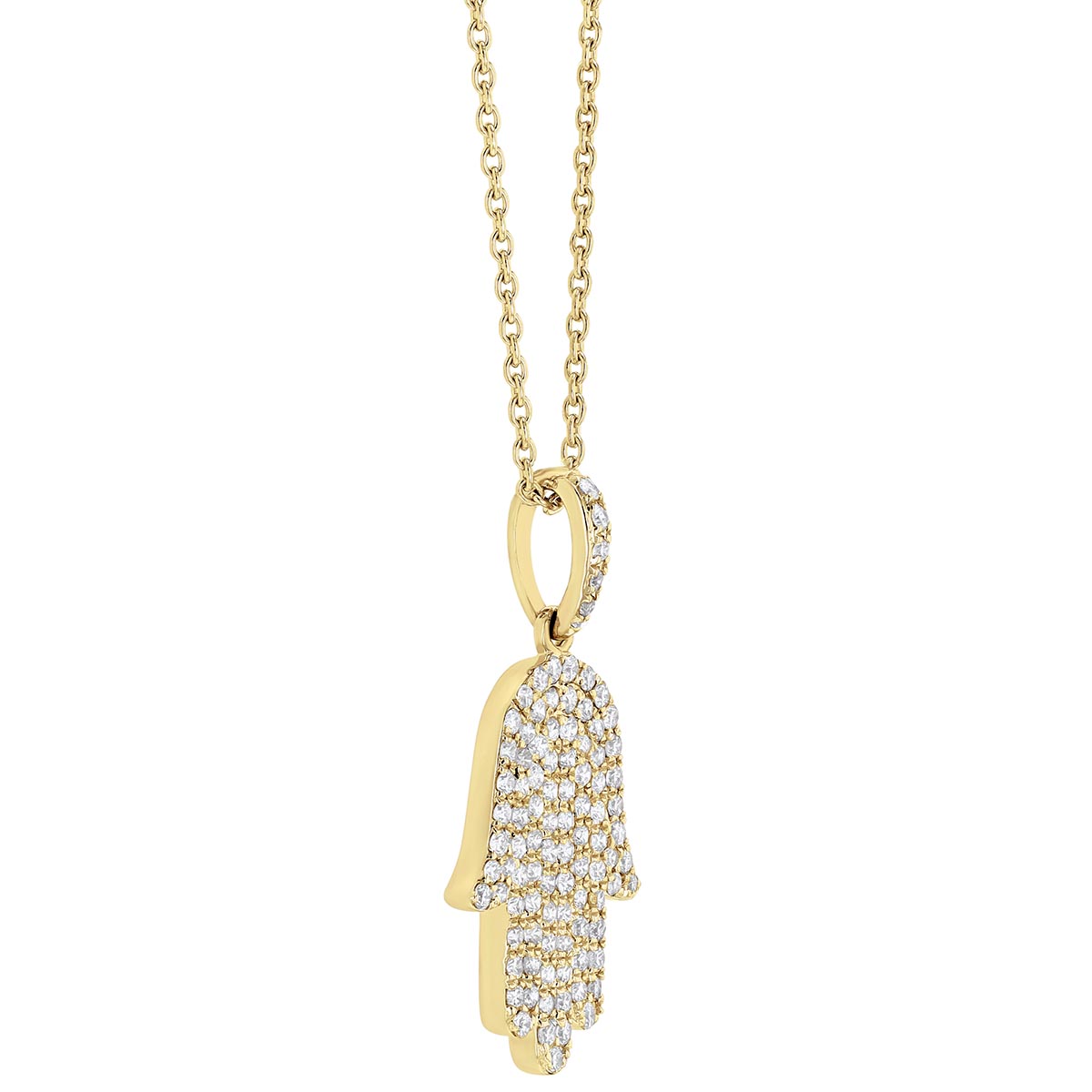 Diamond Pavé Hamsa Pendant in Yellow Gold