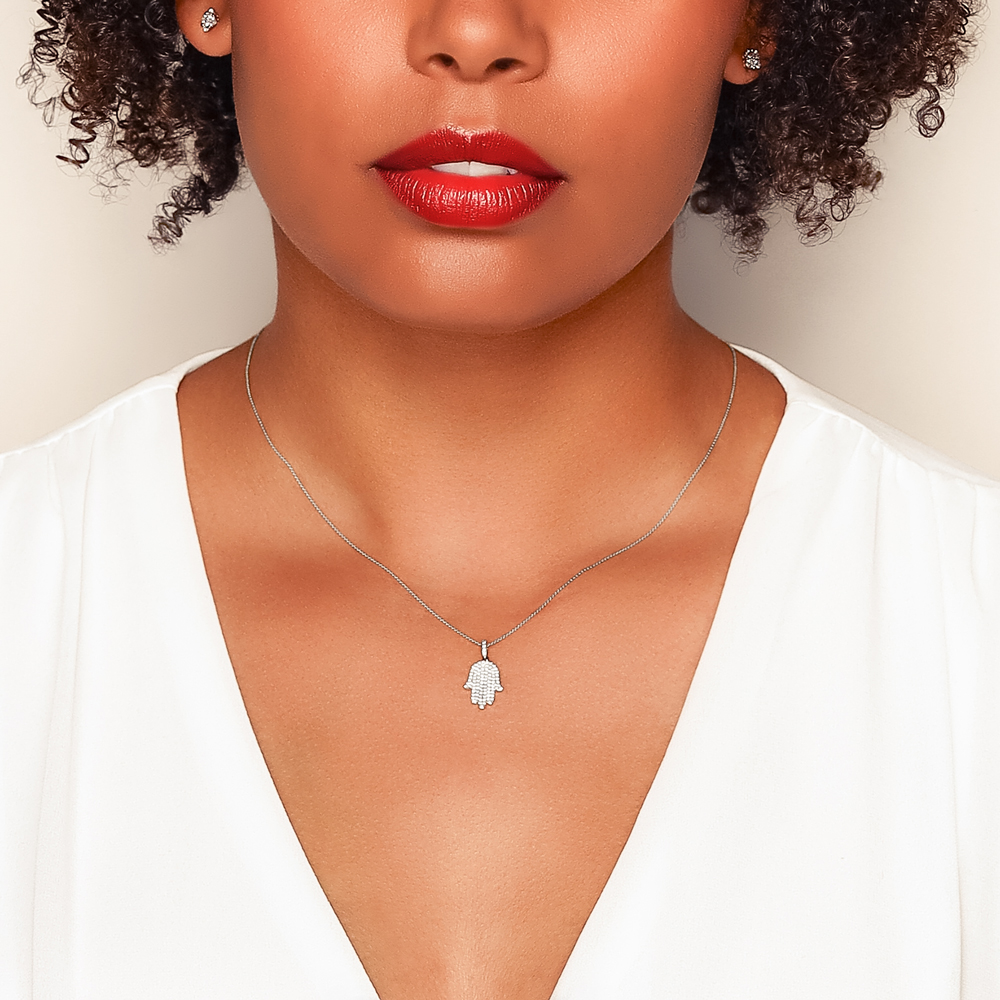 Diamond Pavé Hamsa Pendant in White Gold