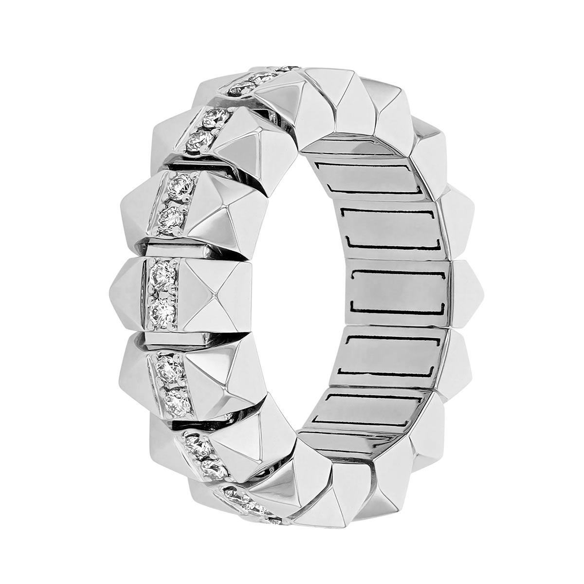 Roberto Coin Obelisco Flexible Ring in White Gold with Diamond Center, Size 7