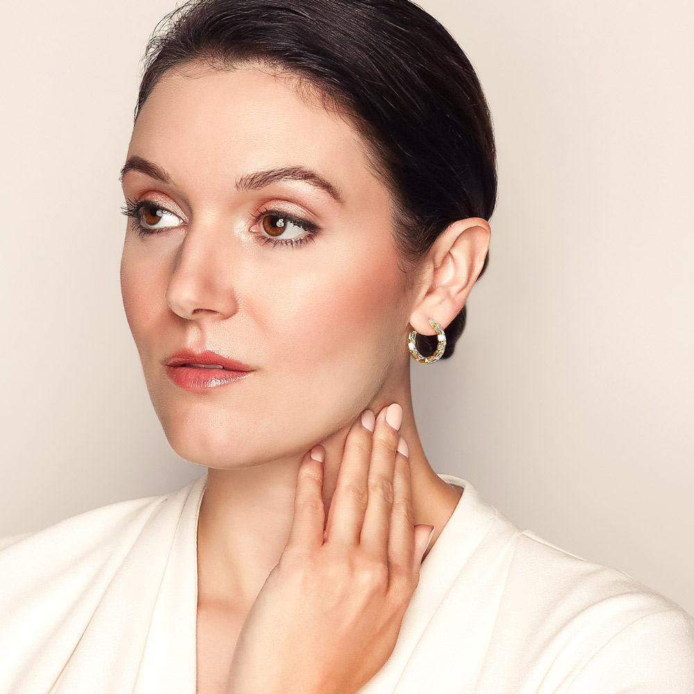 Rahaminov Emerald Cut In & Out Hoop Earrings in Yellow Gold