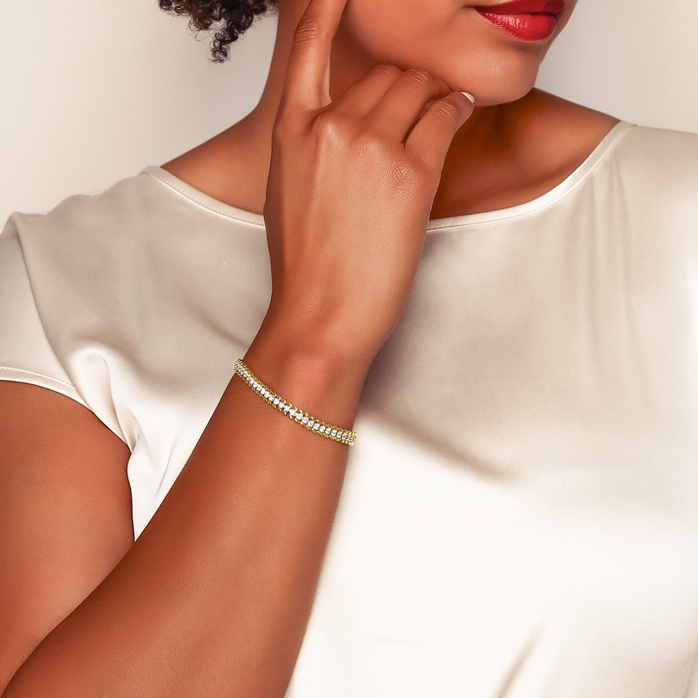 Roberto Coin Diamond Tennis Bracelet with Oval Bead Edges in Yellow Gold, 4.28 cttw