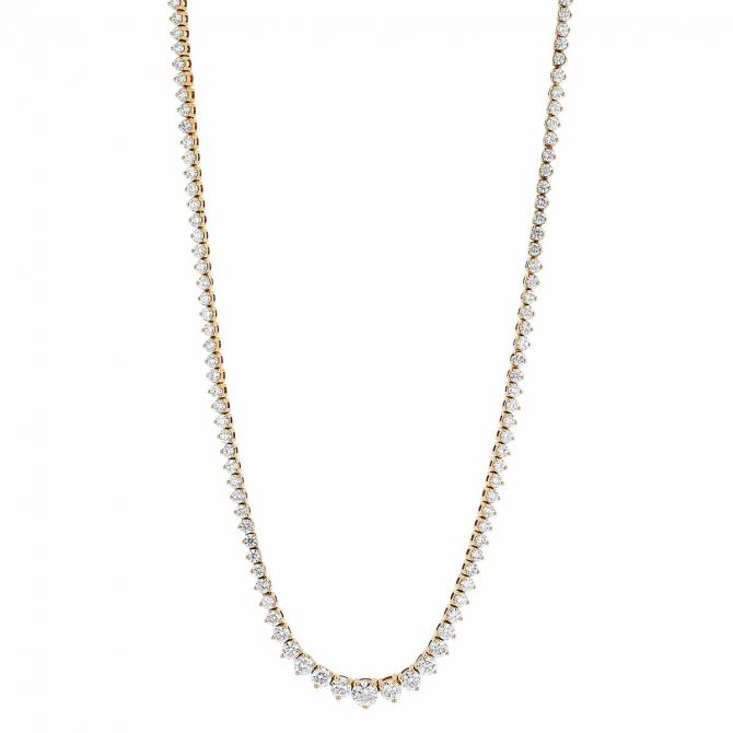 Borsheims Signature Collection Lab-Grown Diamond Riviera Necklace in Yellow Gold, 6.05 cttw, 17"
