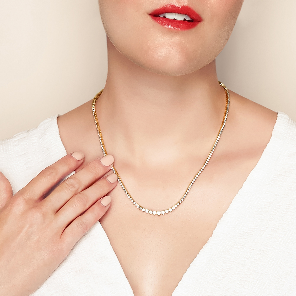 Borsheims Signature Collection Lab-Grown Diamond Riviera Necklace in Yellow Gold, 6.05 cttw, 17