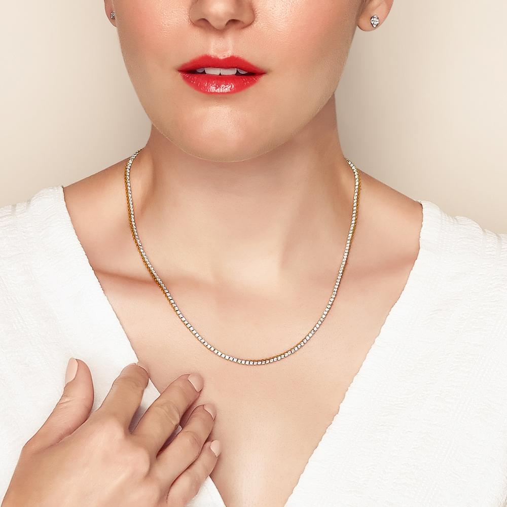 Borsheims Signature Collection Lab-Grown Diamond Tennis Necklace in Yellow Gold, 5 cttw, 17