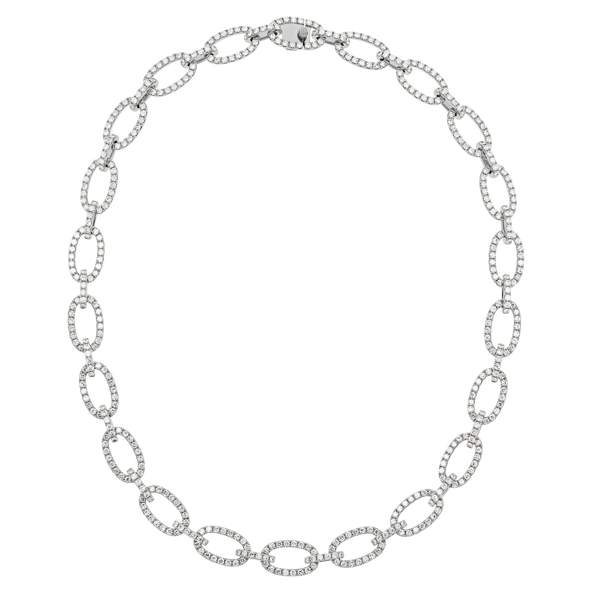 Diamond Pavé Open Oval Link Necklace in White Gold, 17