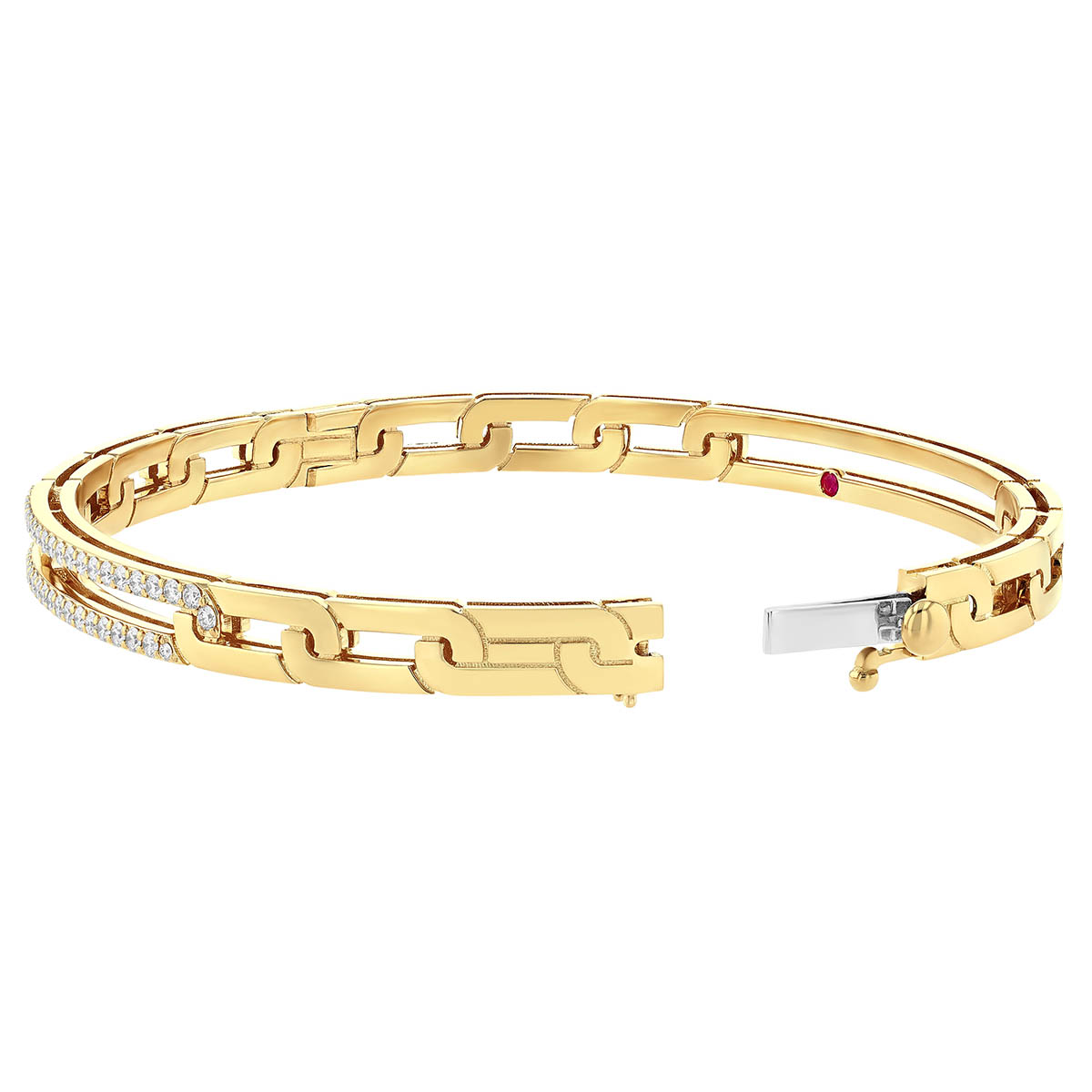 Roberto Coin Navarra Diamond Pave Extended Link Bangle Bracelet in Yellow Gold