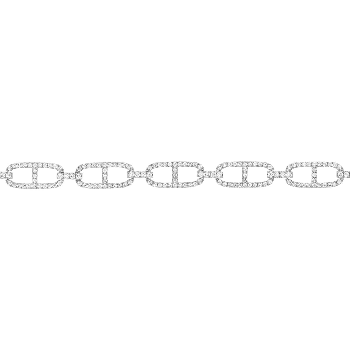 Diamond Oval & Bar Link Bracelet in White Gold, 7
