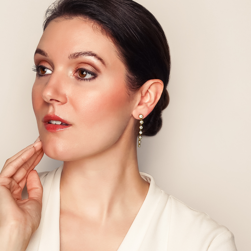 Graduated Bezel Set Diamond Cascade Dangle Earrings in Yellow Gold, 2.99 cttw