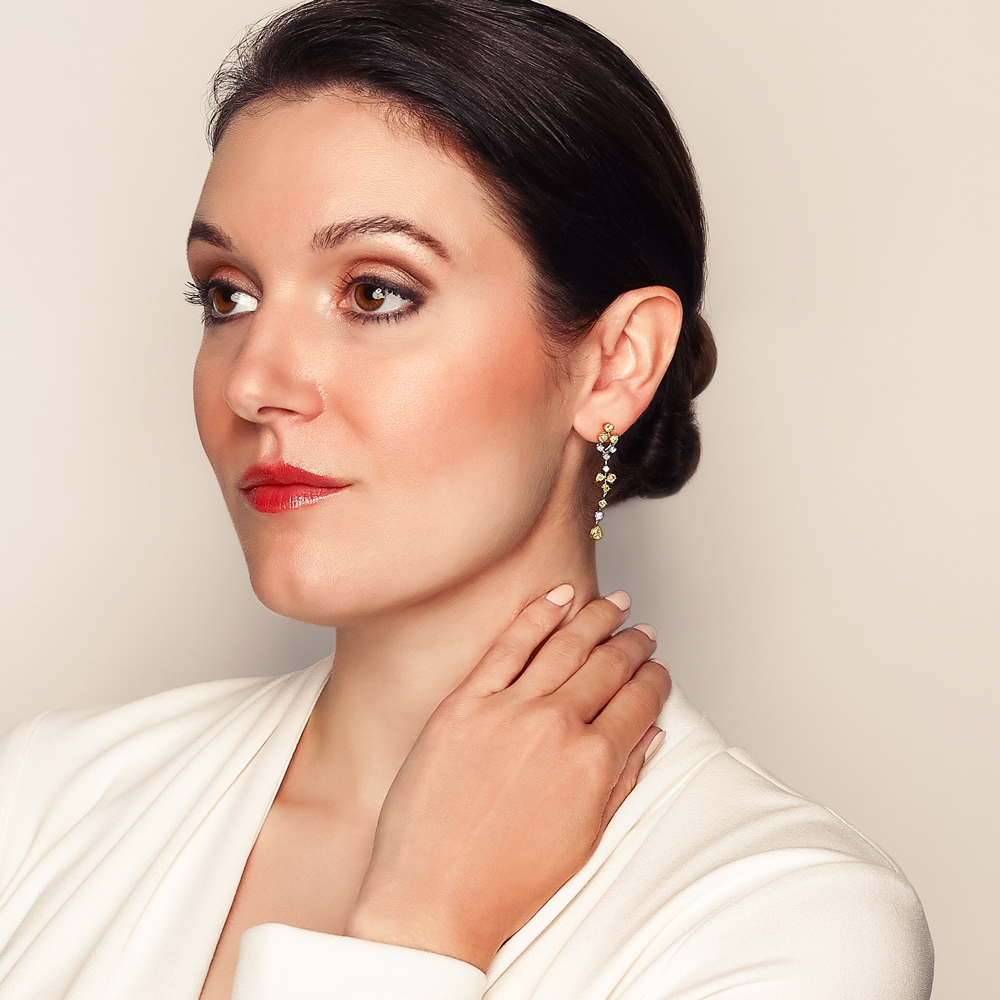 Yellow & White Multi Shape Diamond Drop Earrings in White & Yellow Gold