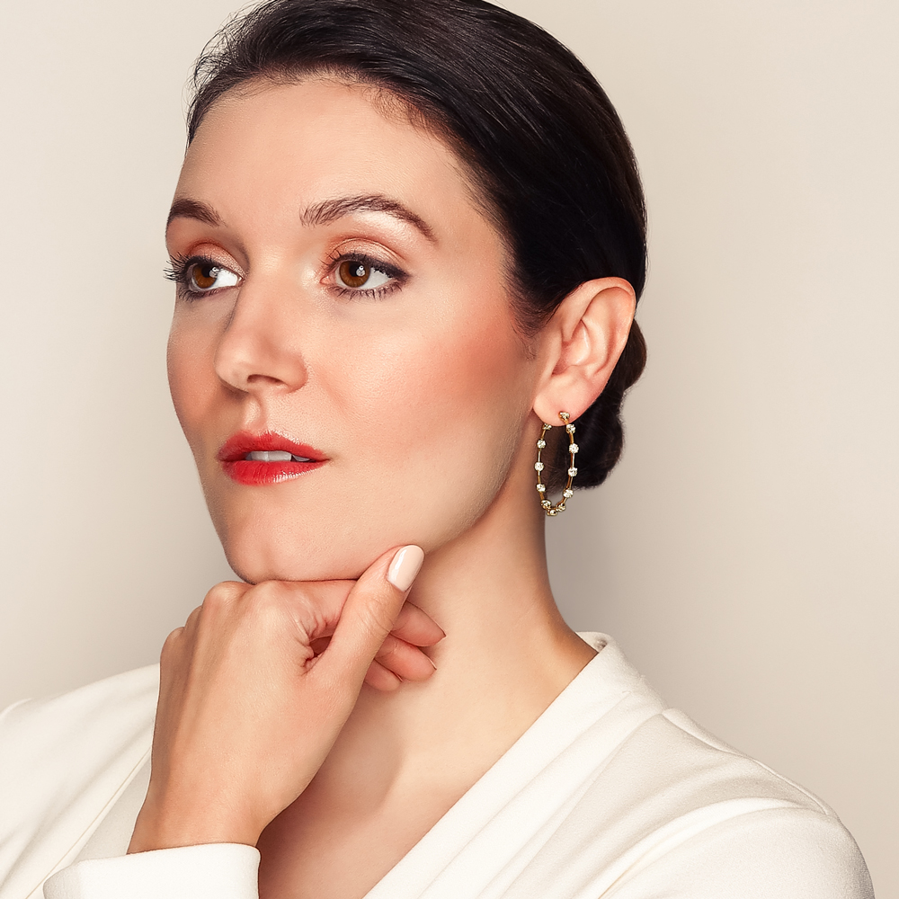 Rahaminov Diamond Studded Inside Out Open Hoop Earrings in Yellow Gold