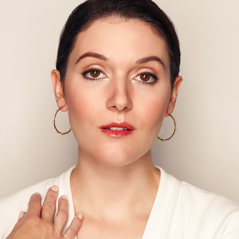 Rahaminov Diamond Studded Inside Out Open Hoop Earrings in Yellow Gold