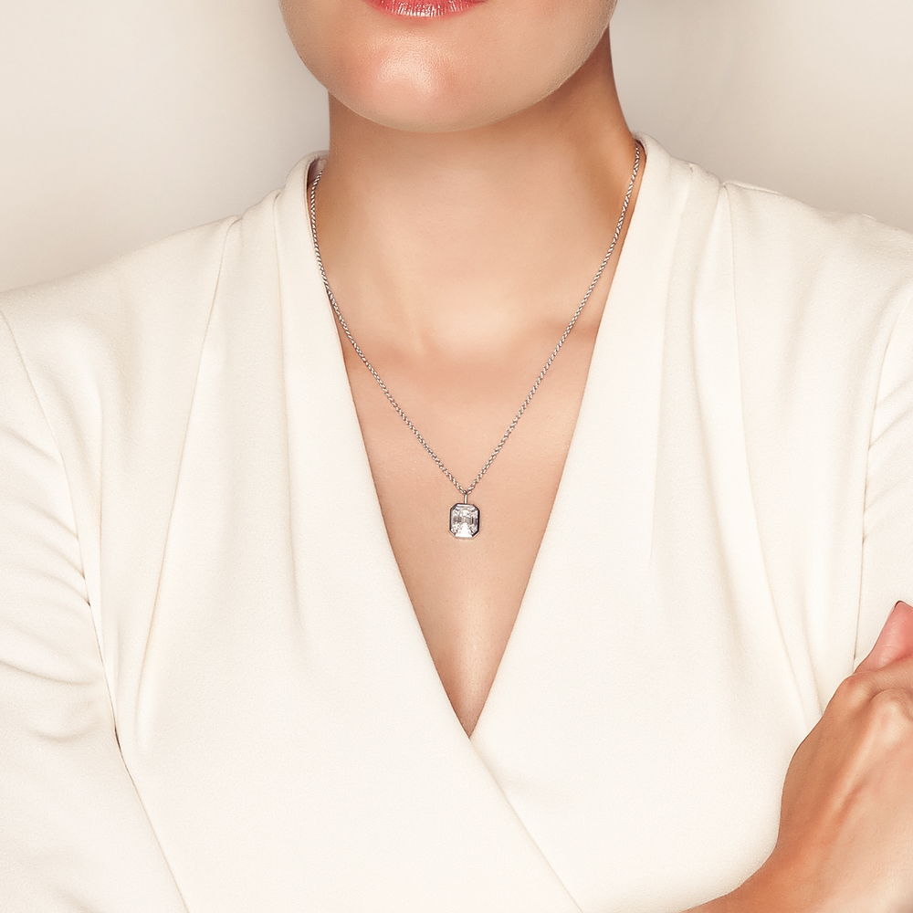 Rahaminov Diamond Mosaic Bezel Set Rectangular Pendant in White Gold, 18