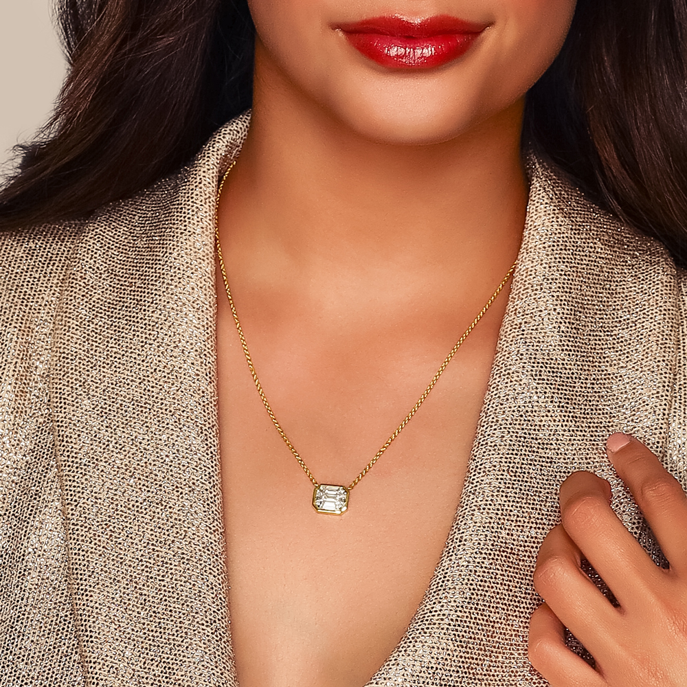 Rahaminov Diamond Mosaic Bezel Set Rectangular Pendant in Yellow Gold, 18