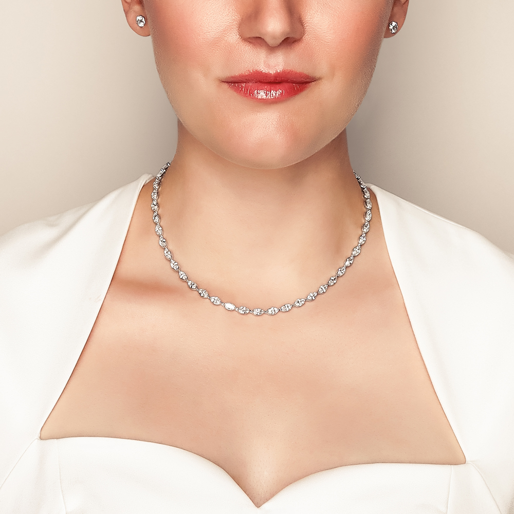 Rahaminov Marquise Diamond Tennis Necklace in White Gold, 15.75