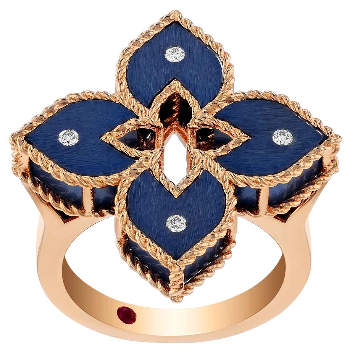 Roberto Coin Venetian Princess Blue Titanium & Diamond Flower Ring in Rose Gold