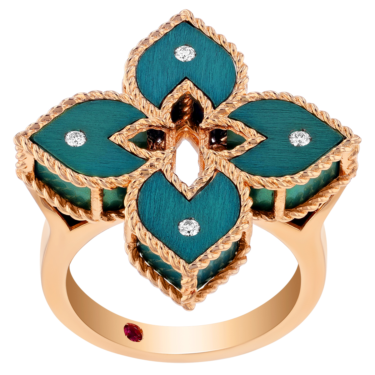 Roberto Coin Venetian Princess Green Titanium & Diamond Flower Ring in Rose Gold