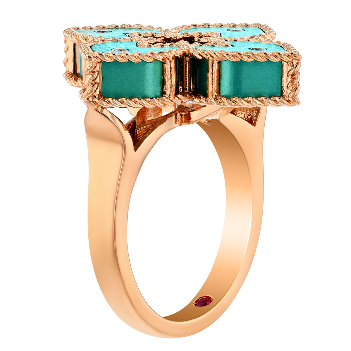 Roberto Coin Venetian Princess Green Titanium & Diamond Flower Ring in Rose Gold