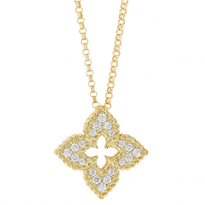 Roberto Coin Venetian Princess Diamond Small Flower Pendant in Yellow Gold