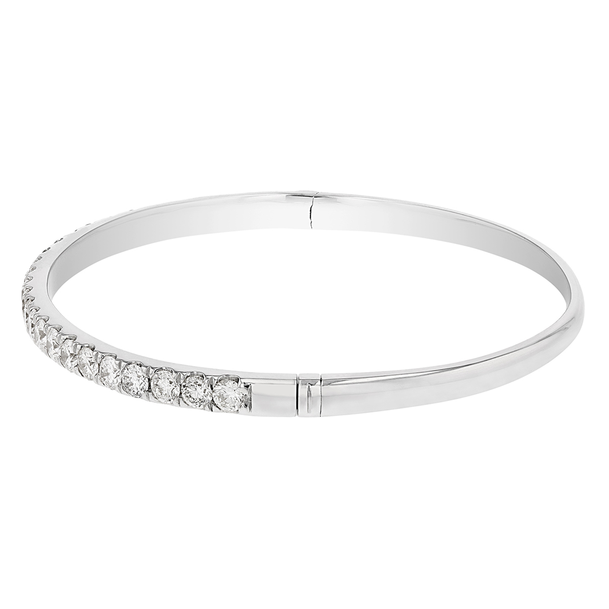 Diamond Line Hinged Bangle Bracelet in White Gold