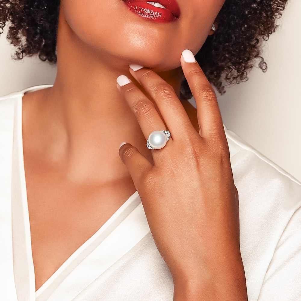 TARA Pearls South Sea Cultured Pearl & Diamond Cluster Cocktail Ring in White Gold