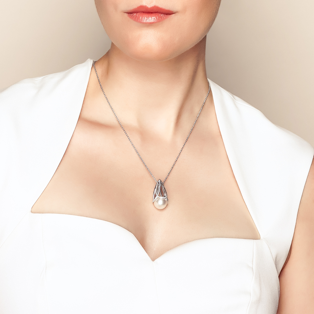 Mikimoto M Collection South Sea Cultured Pearl & Diamond Pendant in White Gold