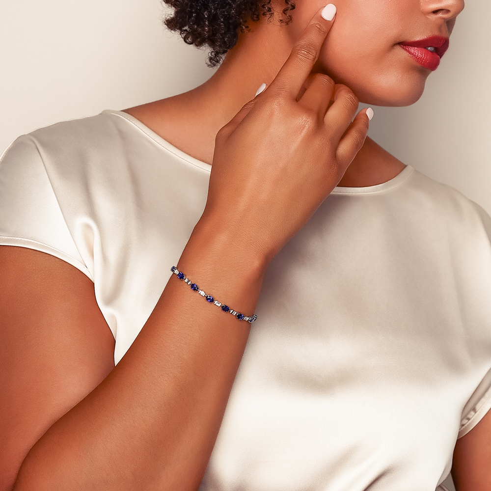 Oval Sapphire & Diamond Cluster Alternating Bracelet in White Gold