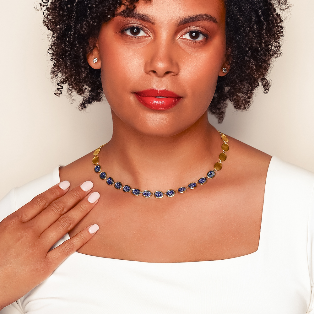 Marco Bicego Lunaria Sapphire Pave Necklace in Yellow Gold, 18