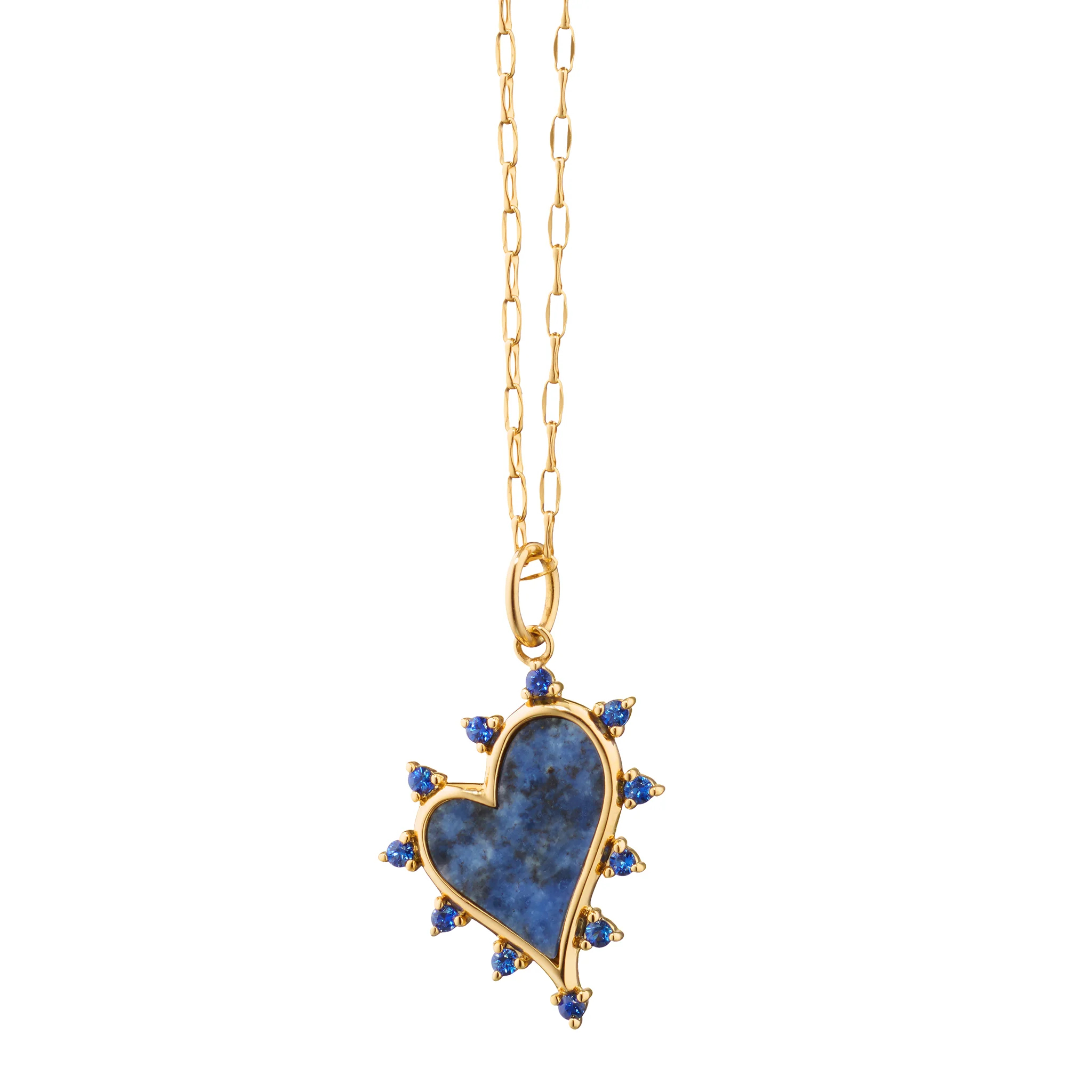 Monica Rich Kosann Sodalite Heart Necklace with Blue Sapphires in 18K Yellow Gold, 17