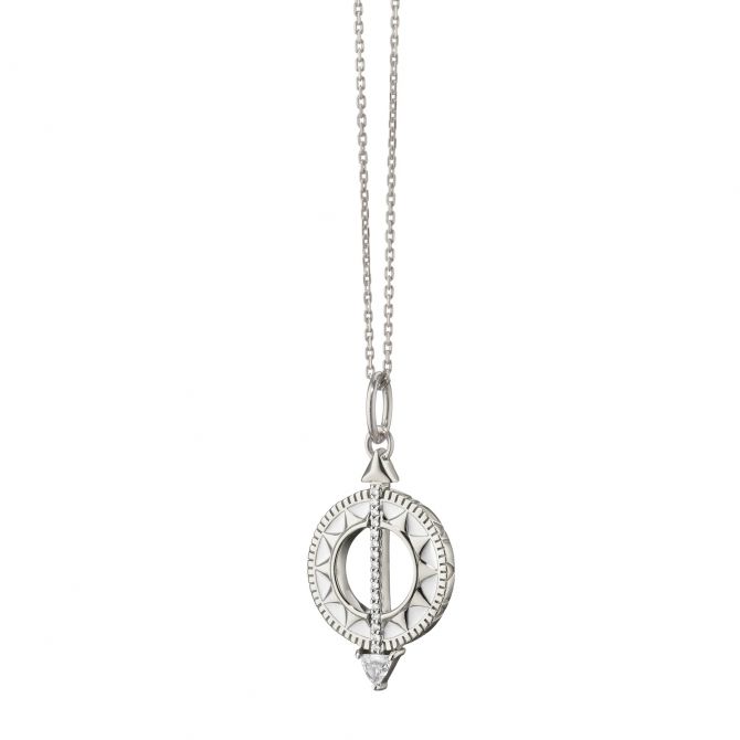 Monica Rich Kosann Mini Sterling Silver White Enamel Sundial Charm Pendant, 18"