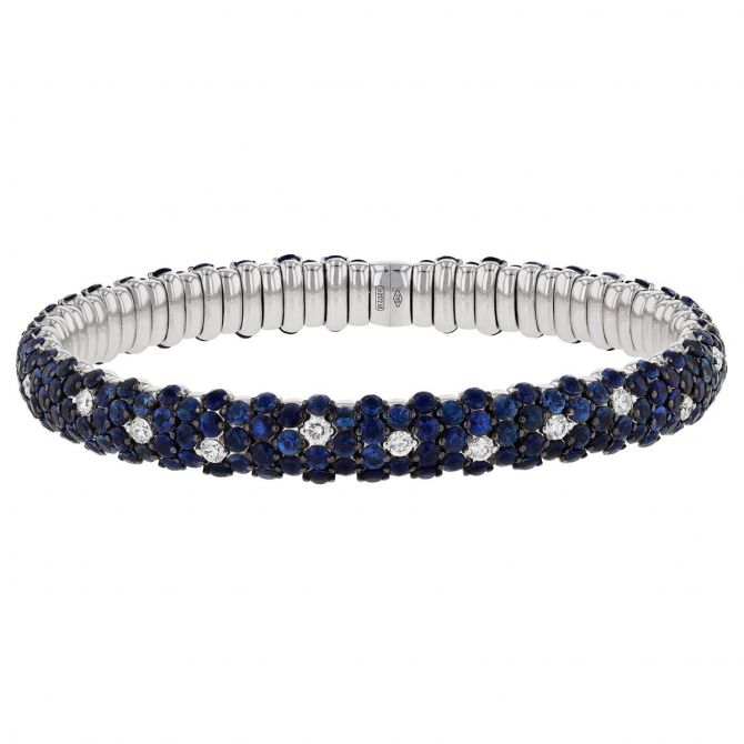 Zydo Collection Sapphire & Diamond Pave Rounded Stretch Bracelet in White Gold