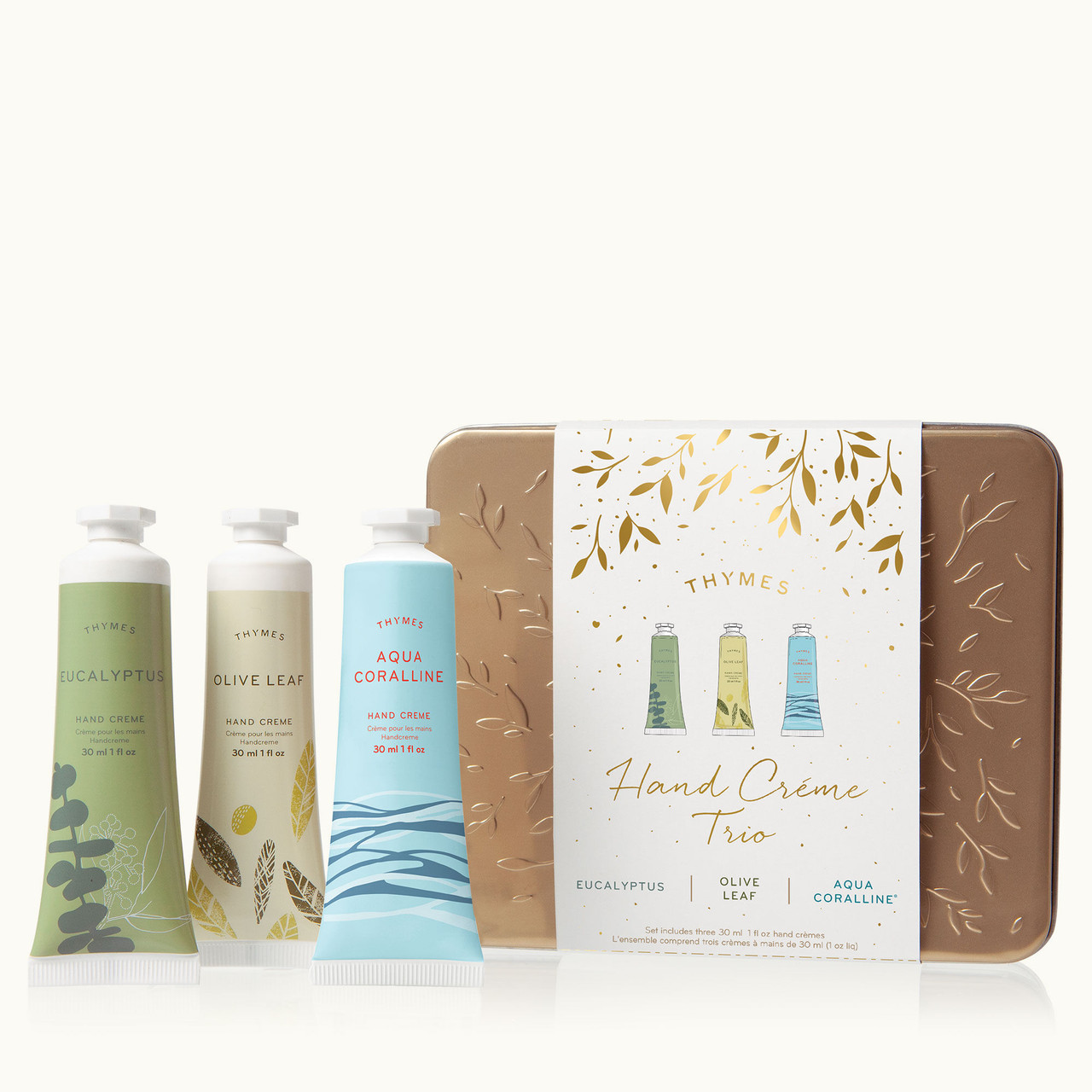 Thymes Eucalyptus, Olive Leaf and Aqua Coralline Hand Cream Trio Set